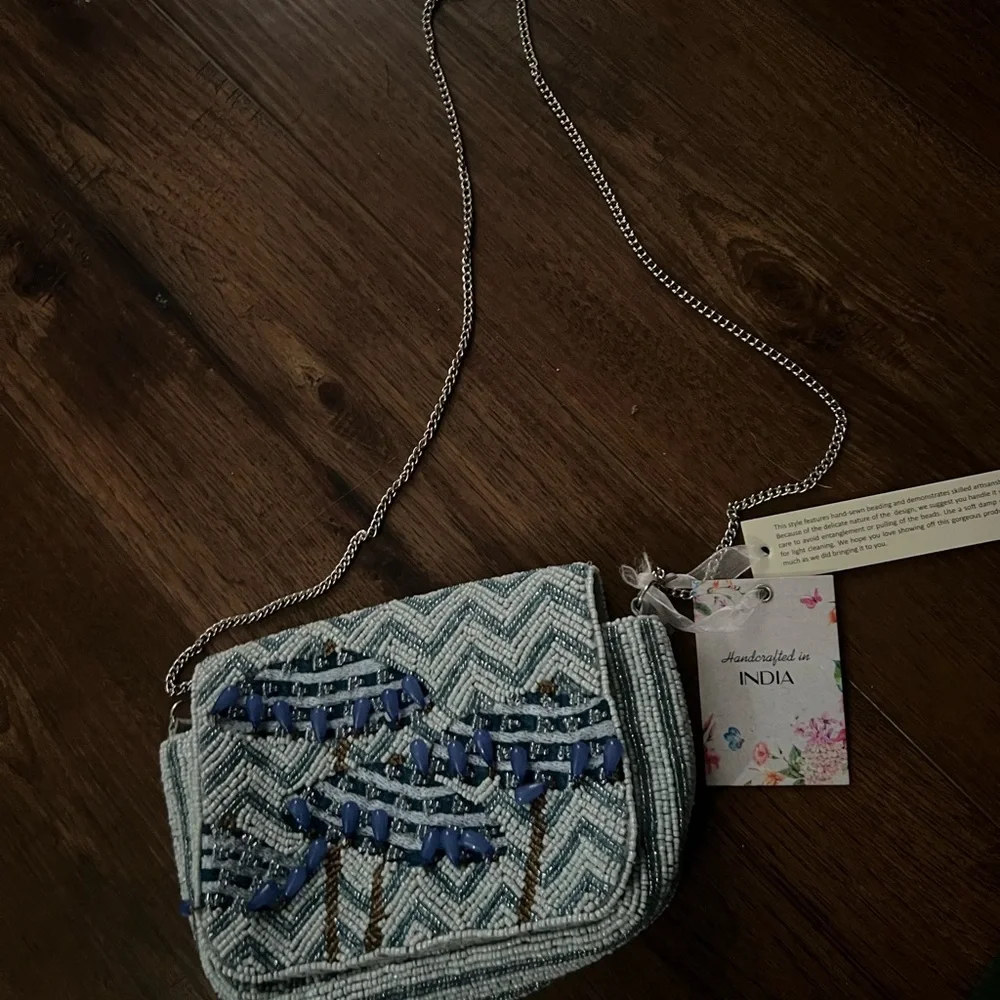 Artisan Blue Beaded Crossbody Bag - Picture 1 of 4